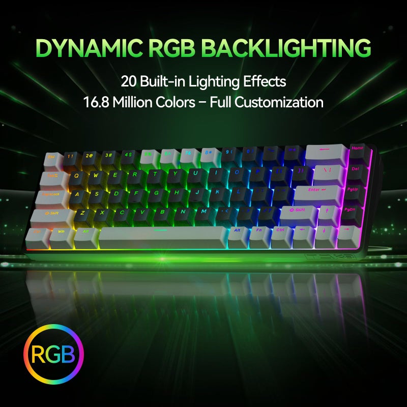 TMKB Technology Mechanical KeyBoard TMKB T68 60% Wireless Mechanical Gaming Keyboard, Tri-Mode BT5.0/2.4GHz/USB-C with Red Linear Switch, RGB Backlight, Anti-Ghosting, Compact 68 Keys, Wired/Wireless, Gray/Black - Image 4