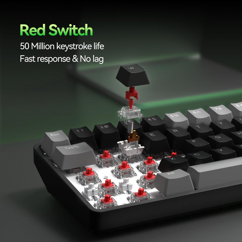 TMKB Technology Mechanical KeyBoard TMKB T68 60% Wireless Mechanical Gaming Keyboard, Tri-Mode BT5.0/2.4GHz/USB-C with Red Linear Switch, RGB Backlight, Anti-Ghosting, Compact 68 Keys, Wired/Wireless, Gray/Black - Image 3