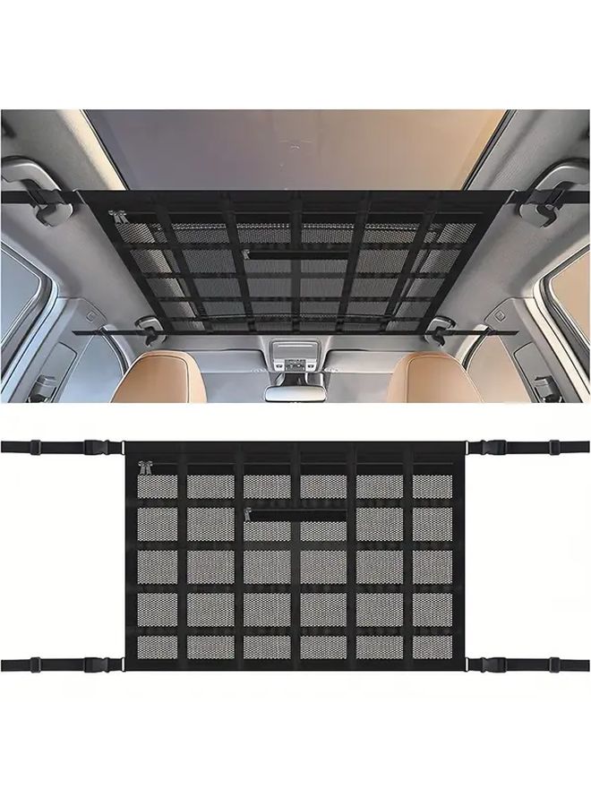 Heavy Duty Double Layer Adjustable Car Roof Storage Net With Zippered Storage Bag 1pc Space Saving Ceiling Cargo Net Secure Cross Ropes Suitable for SUV Sedan Truck Car Interior Accessories Vehicle Organization Compact Design Durable - Image 1