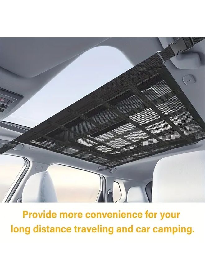 Heavy Duty Double Layer Adjustable Car Roof Storage Net With Zippered Storage Bag 1pc Space Saving Ceiling Cargo Net Secure Cross Ropes Suitable for SUV Sedan Truck Car Interior Accessories Vehicle Organization Compact Design Durable - Image 3