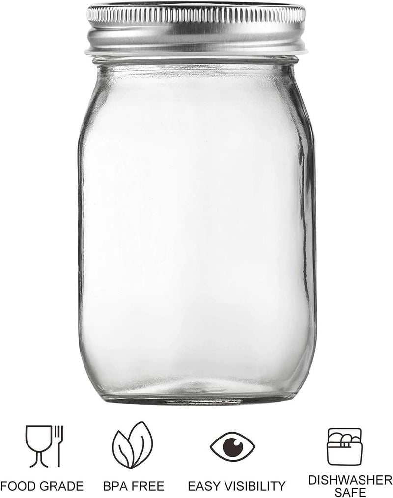 BEWAVE Glass Mason Jars, 16oz Clear Glass Jars with Lids for Sealing, Regular Mouth Canning Jars for Food Storage, Snacks, Candies, DIY Projects, 4 Pcs - Image 4