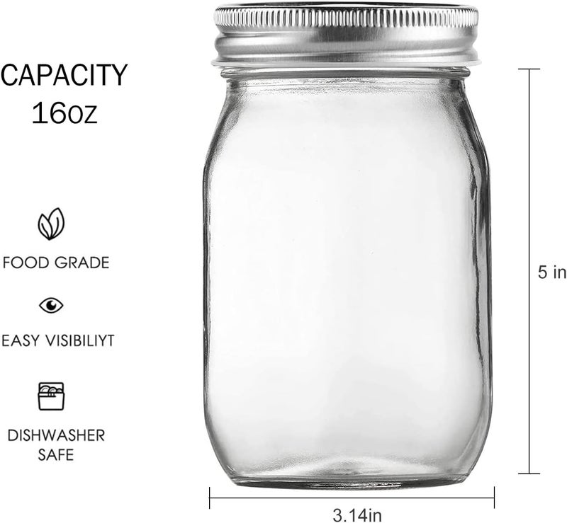 BEWAVE Glass Mason Jars, 16oz Clear Glass Jars with Lids for Sealing, Regular Mouth Canning Jars for Food Storage, Snacks, Candies, DIY Projects, 4 Pcs - Image 2
