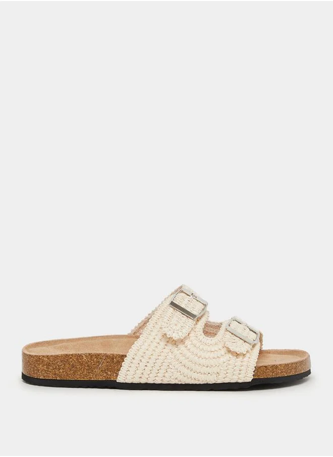 Styli Crochet Two Strap Flat Sandals