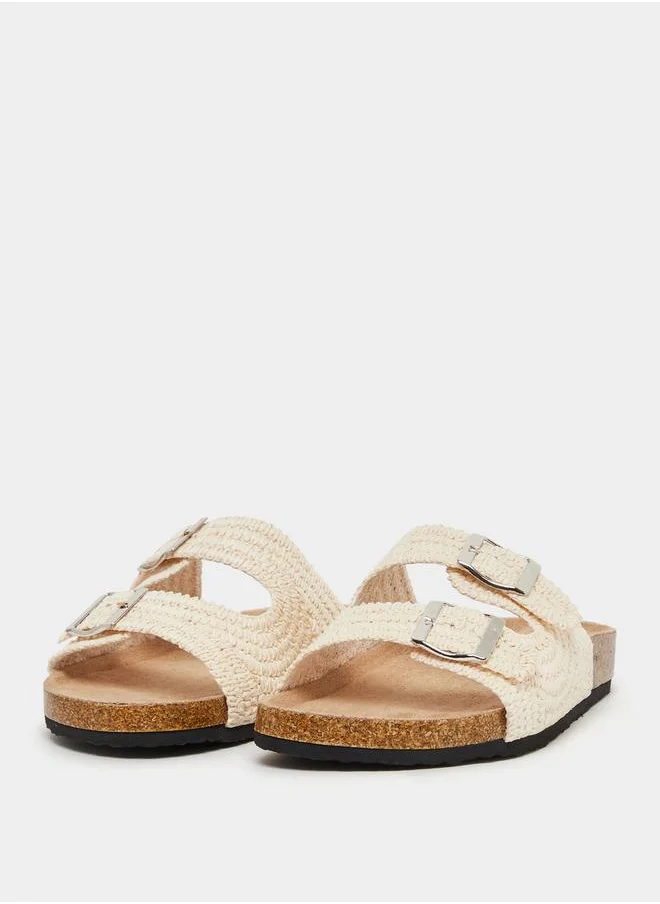 Styli Crochet Two Strap Flat Sandals
