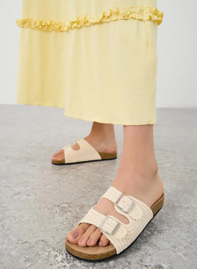 Styli Crochet Two Strap Flat Sandals