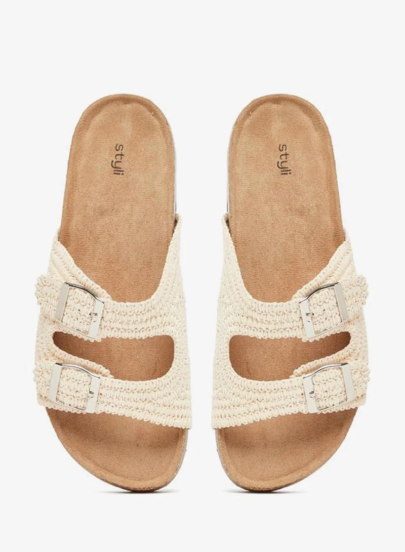 Styli Crochet Two Strap Flat Sandals