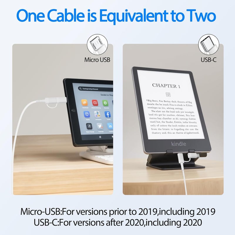SCOVEE Cable for Amazon Fire Tablet,USB Charger Cord for Kindle Paperwhite,Oasis,Voyage Touch E-Readers,Micro Cable USB C Charging Cord Fire HD 10 8 7 Plus,Max 11,Kids Pro,Edition,Type C (White, 6ft) - Image 4