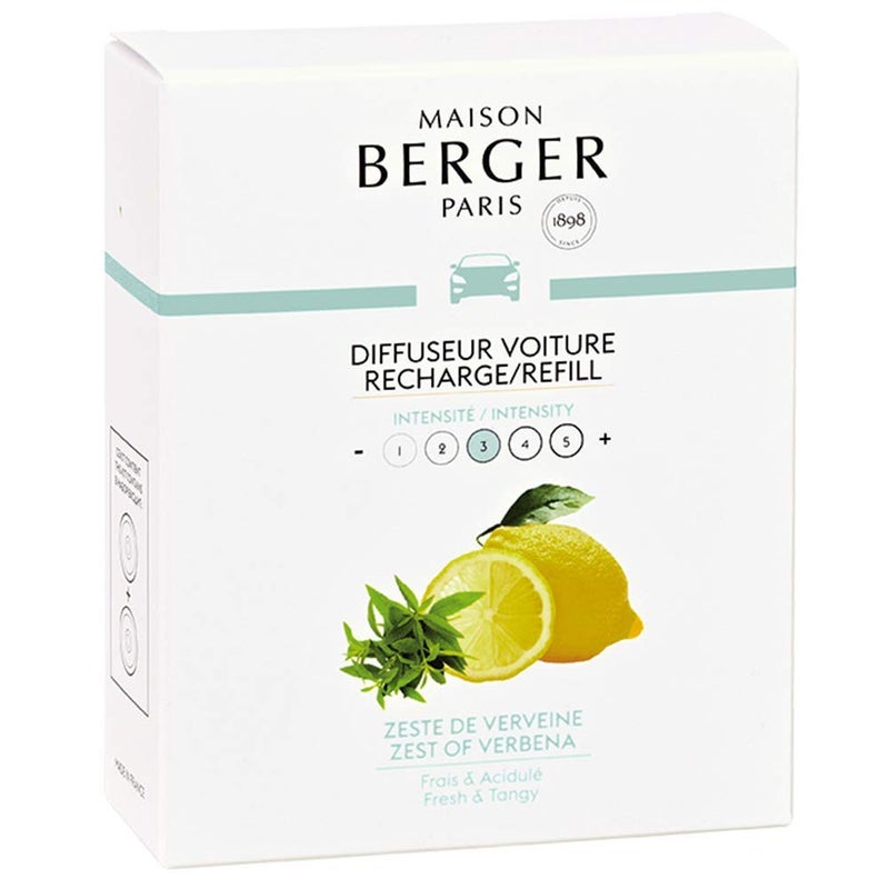 Maison Berger مجموعة من 2 عبوة إعادة تعبئة معطر هواء السيارة - نظام سيراميك - مدة انتشار السيراميك 4/6 أسابيع - عطر لامب بيرجر - صنع في فرنسا (نكهة الليمون البلدي)  - Image 1