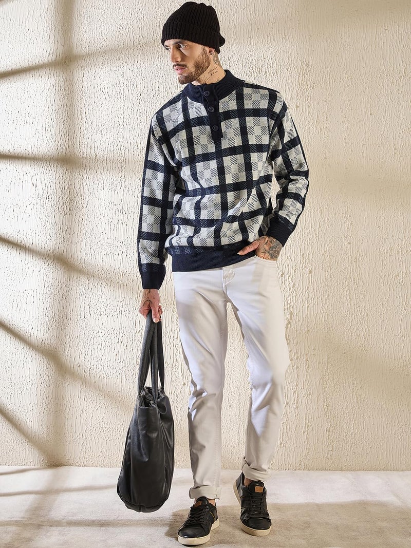 Pivl Men's Winter Half Button Open Sweater_Navy_M - Image 5