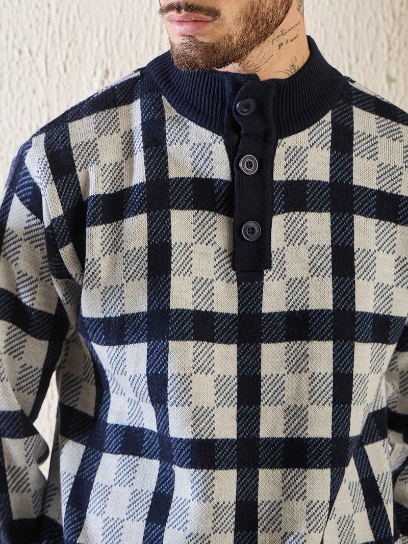 Pivl Men's Winter Half Button Open Sweater_Navy_M - Image 4