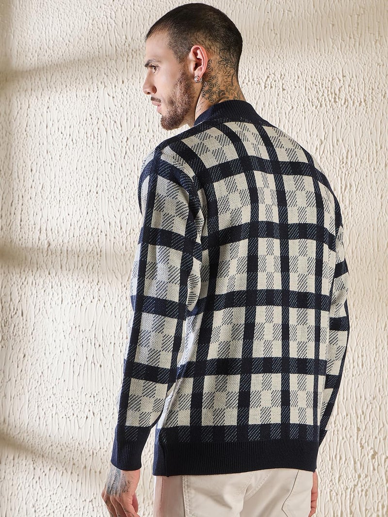 Pivl Men's Winter Half Button Open Sweater_Navy_M - Image 3