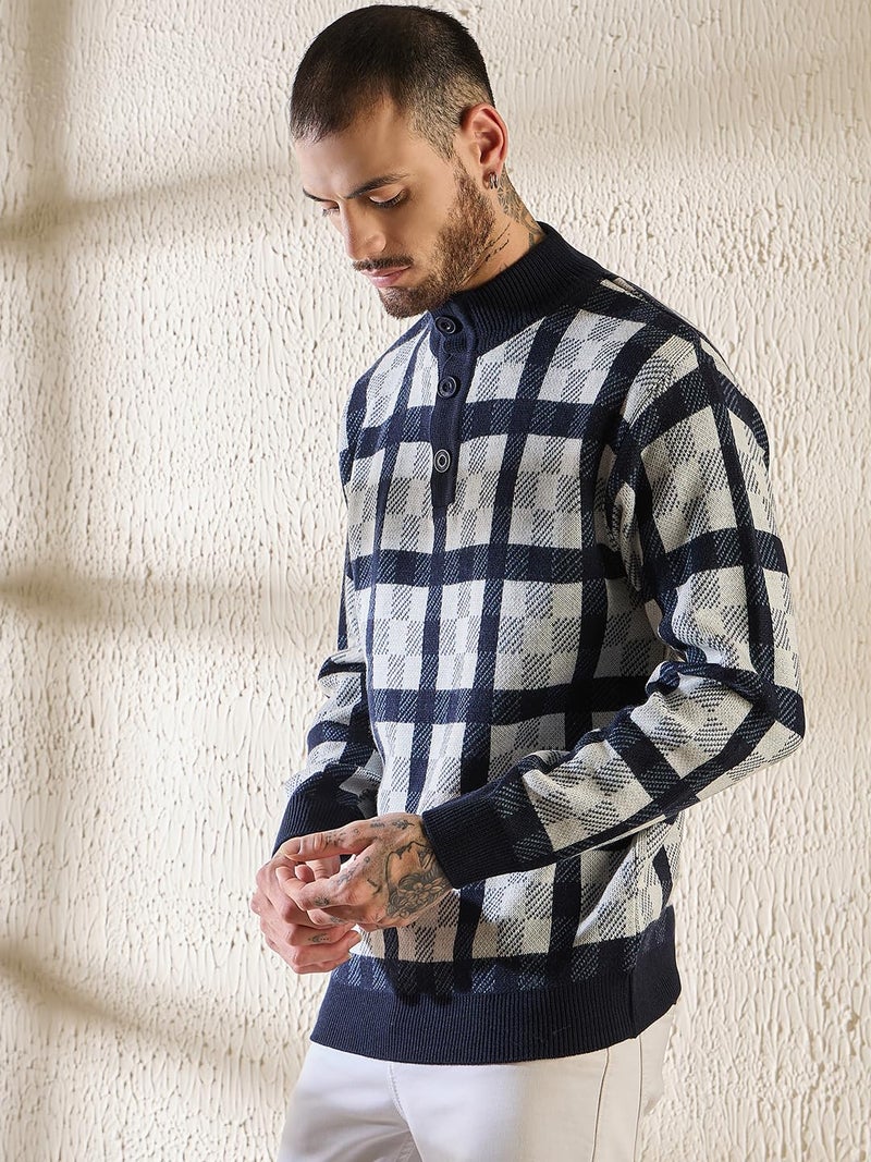 Pivl Men's Winter Half Button Open Sweater_Navy_M - Image 2