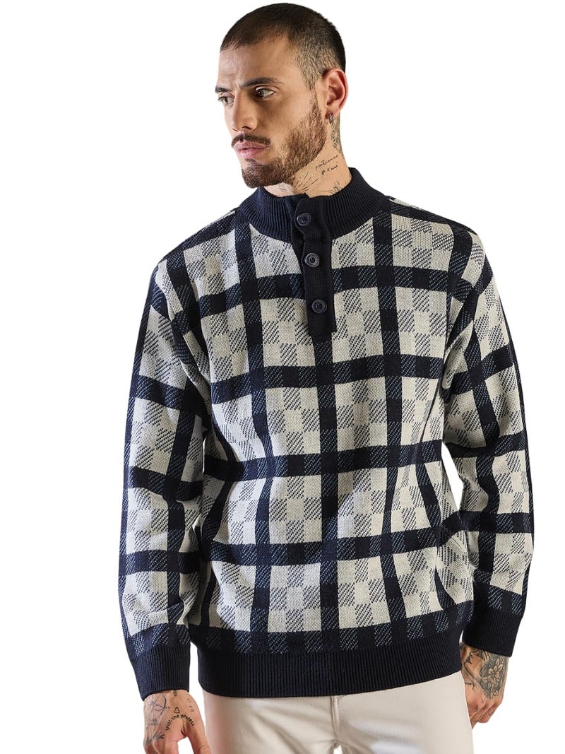 Pivl Men's Winter Half Button Open Sweater_Navy_M - Image 1