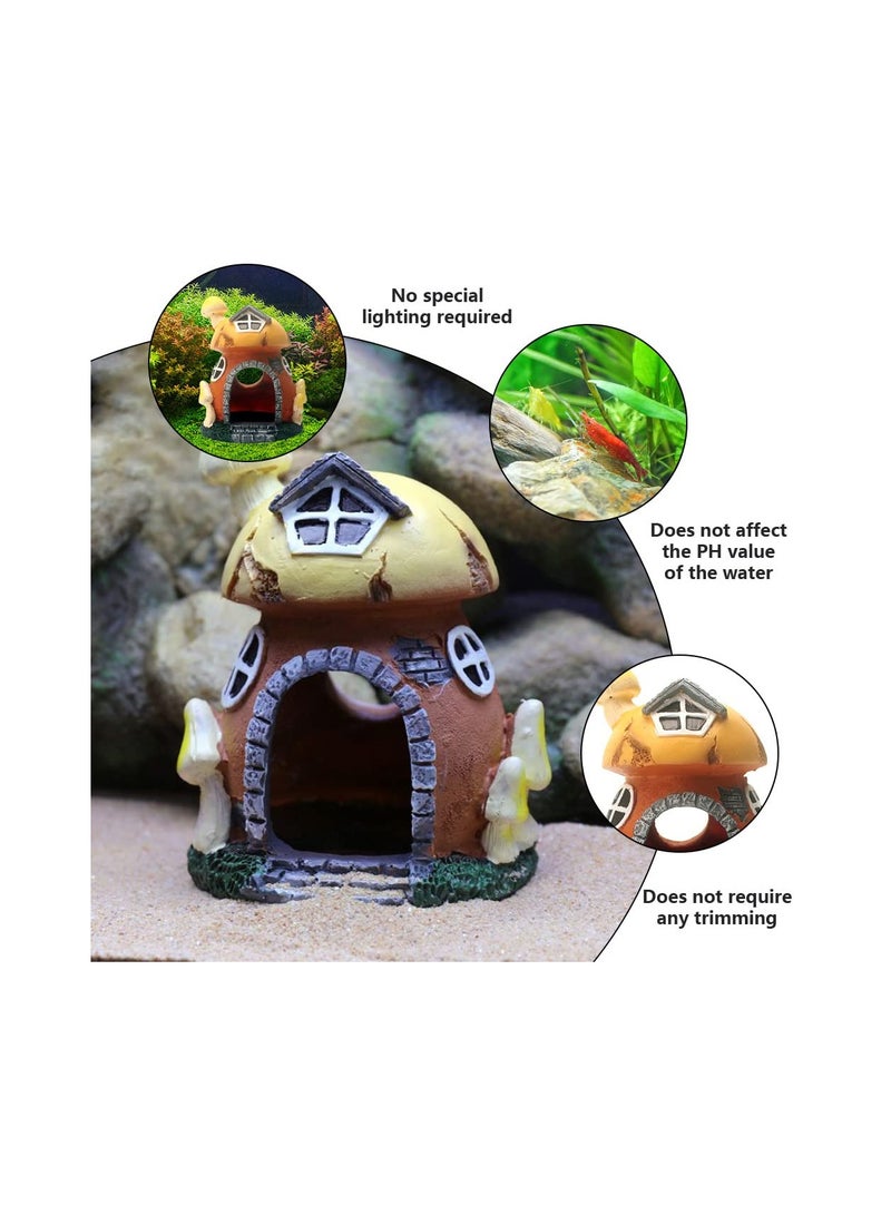 SYOSI Fish Tank Decorations, Mushroom House Set Aquarium Decorations, Artificial Aquatic Plants and Mushroom Fish Tank Decor Cave Ornament for Betta Hideout Caves, for Round or Square Fish Tanks( 4 Pcs ) - Image 2