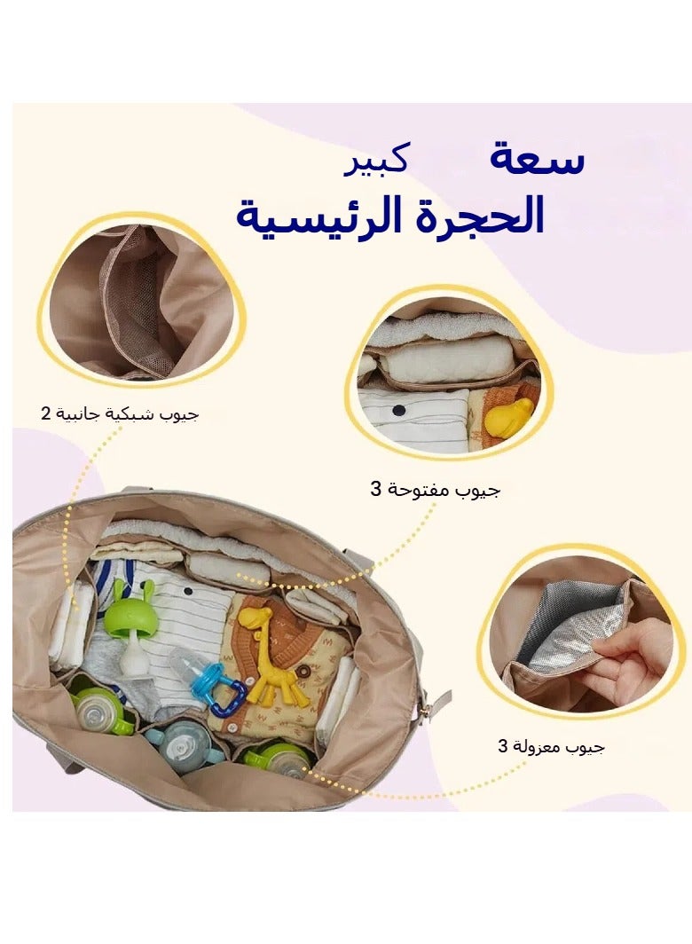 general Baby diaper bag tote bag large capacity travel diaper bag delivery hospital bag with pacifier bag (khaki) - Image 4