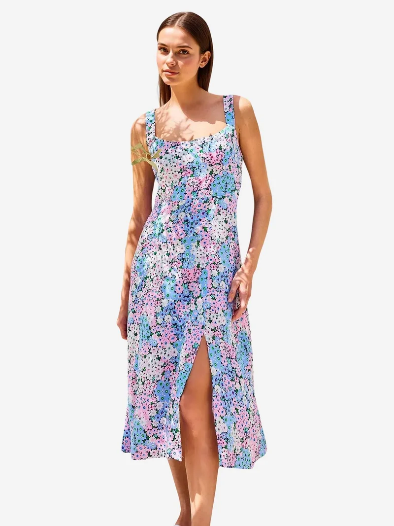 BIG DART BDART Fitted Midi Dress with Square Collar and Slit