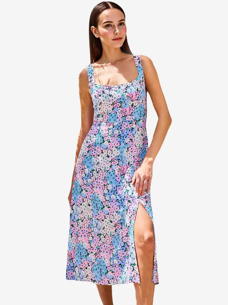 BIG DART BDART Fitted Midi Dress with Square Collar and Slit