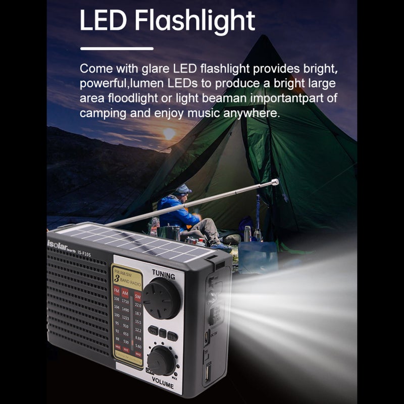 Portable Solar Emergency Radio: Black, Multi-Functional - Full Band Reception, Solar Powered Bluetooth Speaker for Outdoor Adventures Emergency Preparedness - Image 3