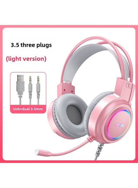 Inzhuo Headset Computer Headset Desktop Notebook E-Sports Microphone Microphone Wired 7.1 Channel-Color:Official Standard Configuration - Pink Upgraded Version