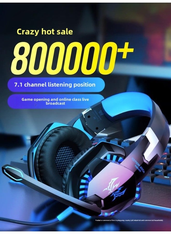 Inzhuo Headset Computer Headset Desktop Notebook E-Sports Microphone Microphone Wired 7.1 Channel-Color:Official Standard Configuration - Pink Upgraded Version