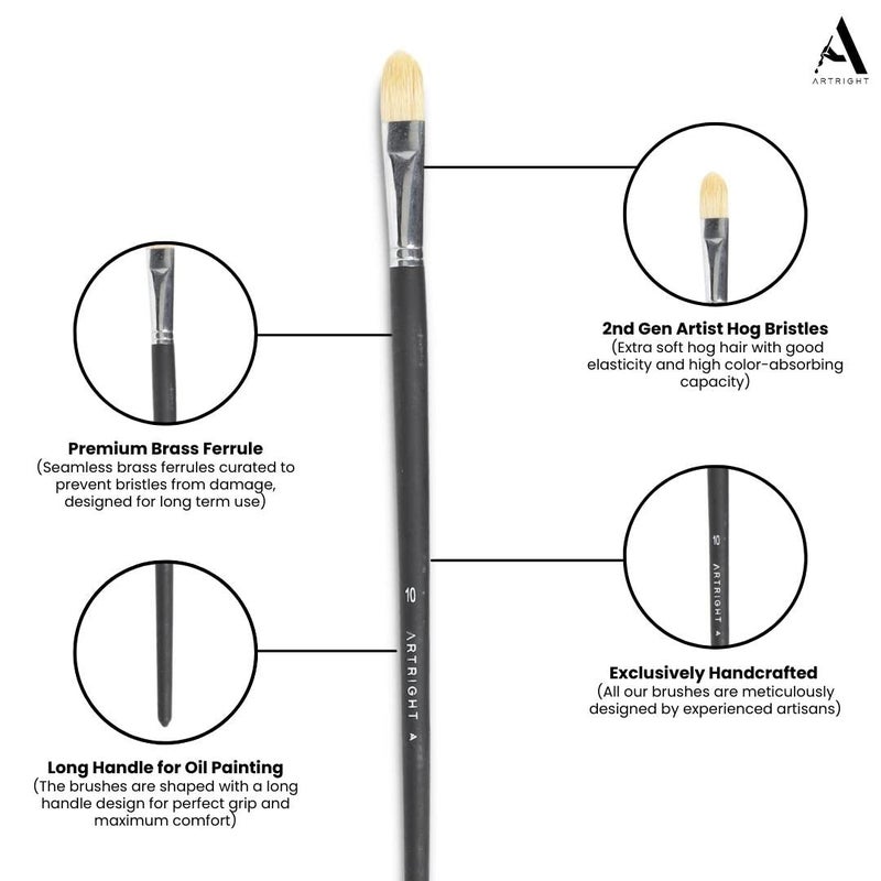 ArtRight Flat Hog Hair Mix Paintbrush Set 11pcs, Professional Long Handle Brushes for Oil, Watercolour, Acrylic, Natural Hair Brush, Wooden Handle, Synthetic Bristle, Ideal for Mixed Media Painting - Image 5