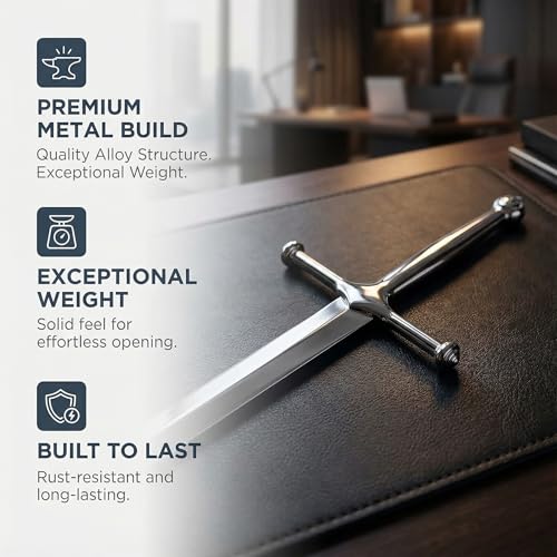 Woerma Silvery Metal Letter Opener Office Letter Opener Knife Metal Plated Envelope Opener Ergonomic Grip Handle Practical Ornamental Letter Opening Tool (Pack of 1) - Image 4