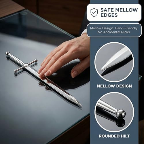 Woerma Silvery Metal Letter Opener Office Letter Opener Knife Metal Plated Envelope Opener Ergonomic Grip Handle Practical Ornamental Letter Opening Tool (Pack of 1) - Image 5