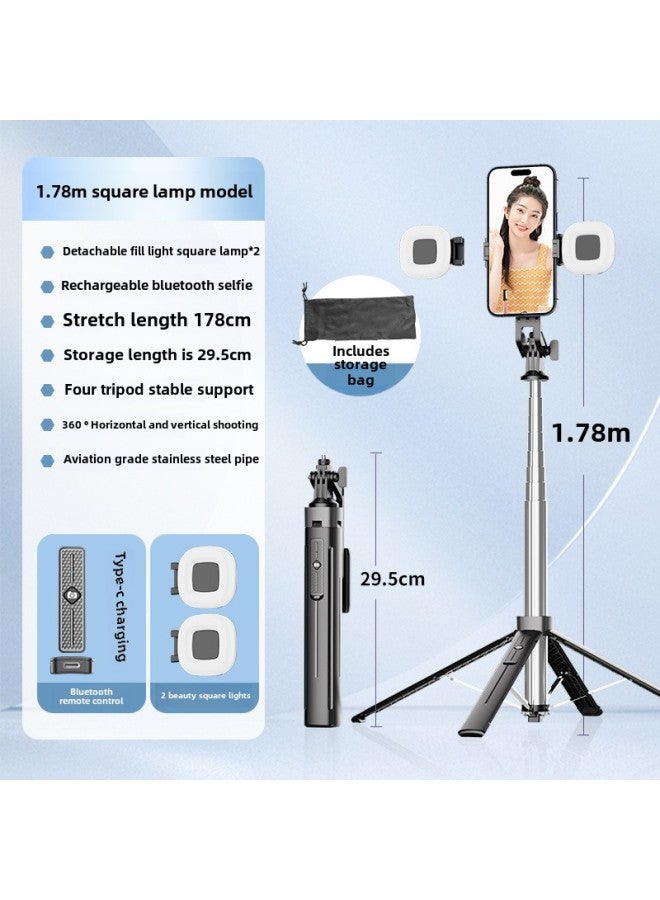Y Sequence Mobile Phone Selfie Stick Bluetooth Selfie Mobile Phone Live Four-legged Stand Selfie Stick Manufacturers Wholesale-Color:Y16-f2 Double Round Light-black (stainless Steel) - Image 1