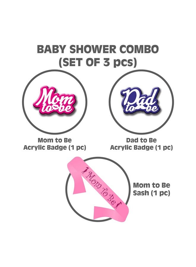 Yey Props and Decoration Combo Set (3 pcs) Mom to Be Sash + Badge & Dad to Be Badge for Party and Decoration (Pink and Blue Color) - Image 2