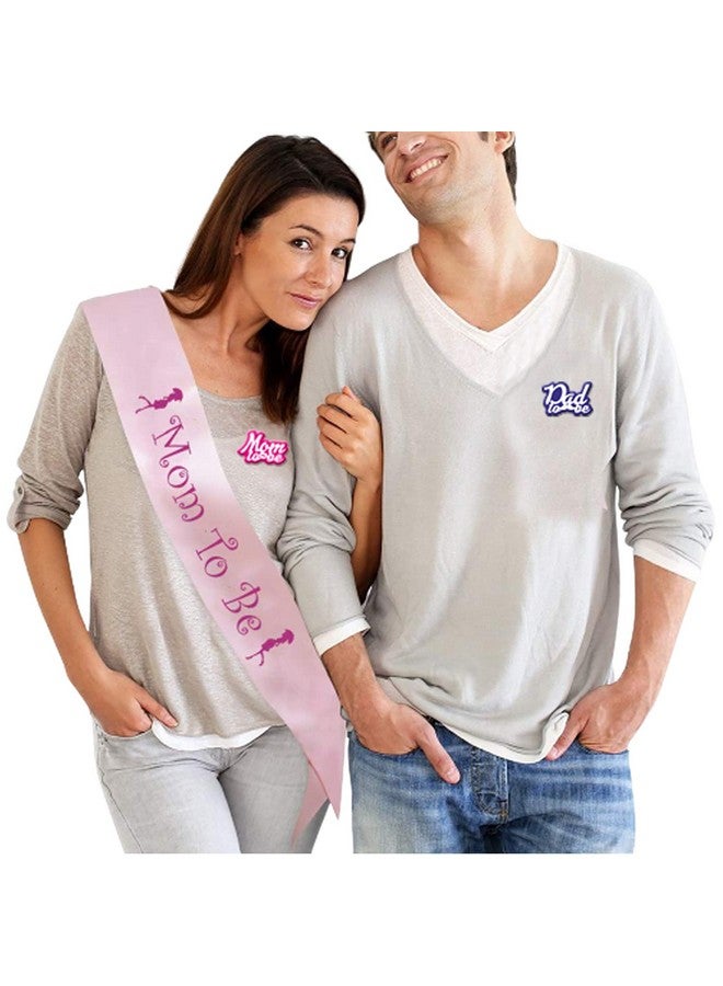 Yey Props and Decoration Combo Set (3 pcs) Mom to Be Sash + Badge & Dad to Be Badge for Party and Decoration (Pink and Blue Color) - Image 1