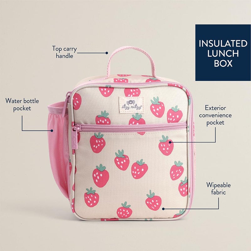 Itzy Ritzy Toddler Lunch Box - Kids Lunch Bag is Insulated and Includes Water Bottle Holder Plus 2 Pockets - Durable, Easy to Clean Toddler Bag (Strawberry) - Image 2