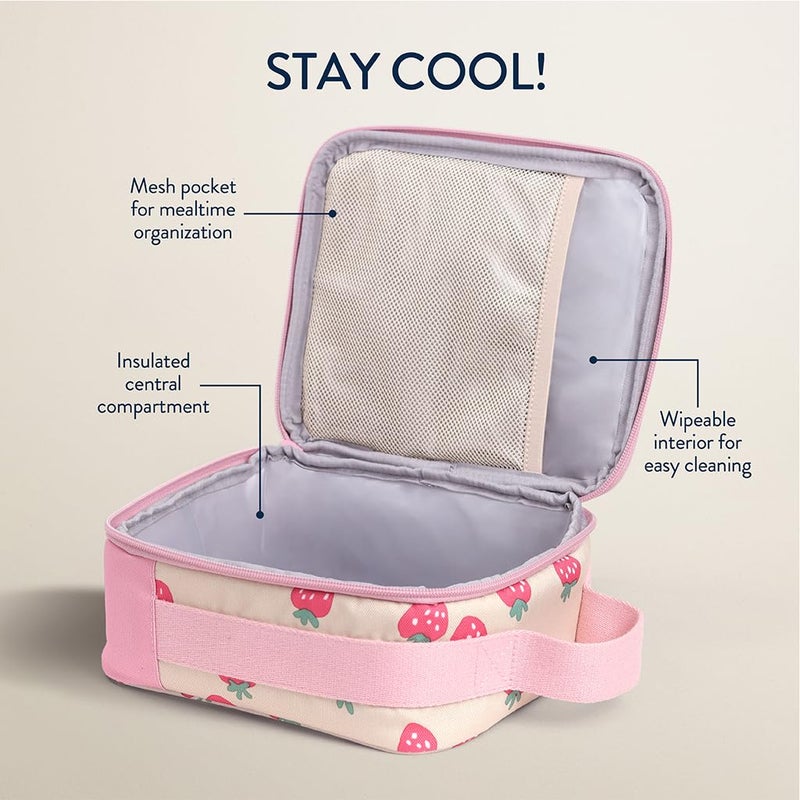 Itzy Ritzy Toddler Lunch Box - Kids Lunch Bag is Insulated and Includes Water Bottle Holder Plus 2 Pockets - Durable, Easy to Clean Toddler Bag (Strawberry) - Image 3