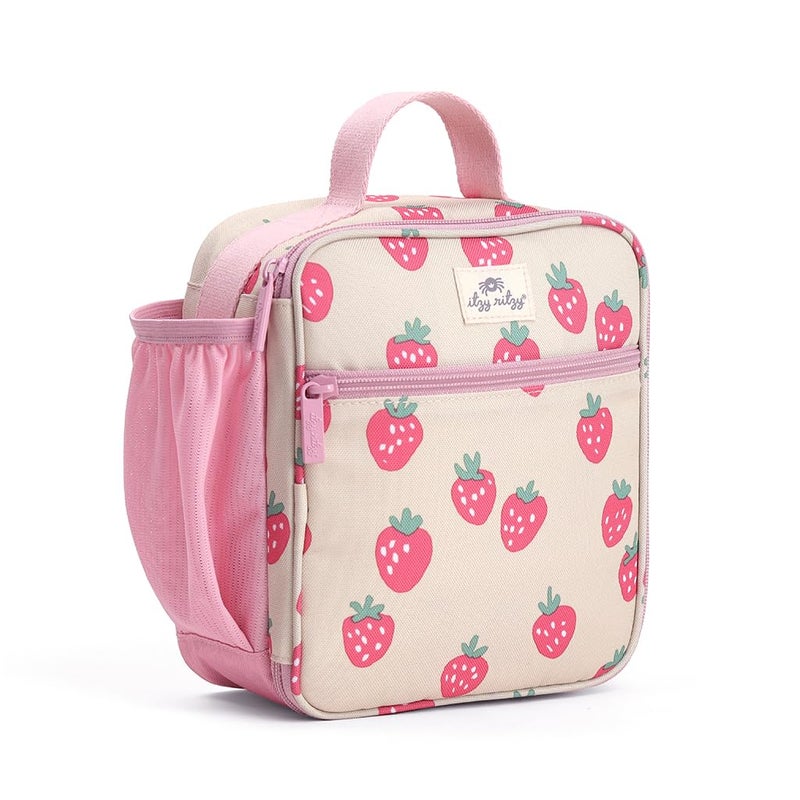 Itzy Ritzy Toddler Lunch Box - Kids Lunch Bag is Insulated and Includes Water Bottle Holder Plus 2 Pockets - Durable, Easy to Clean Toddler Bag (Strawberry) - Image 1