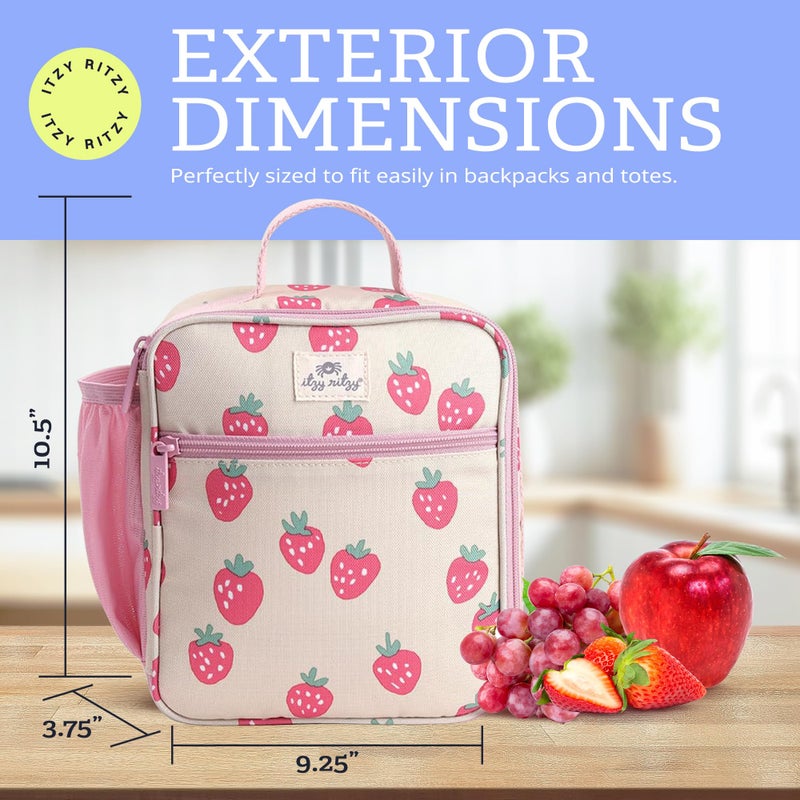 Itzy Ritzy Toddler Lunch Box - Kids Lunch Bag is Insulated and Includes Water Bottle Holder Plus 2 Pockets - Durable, Easy to Clean Toddler Bag (Strawberry) - Image 5