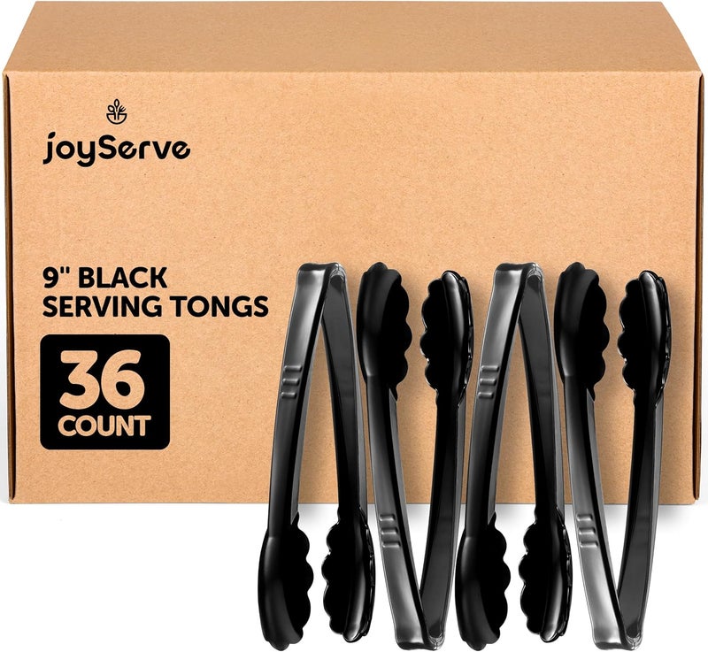 JoyServe ملاقط بلاستيكية للتقديم (عبوة من 36) 9 بوصة - ملاقط تقديم بلاستيكية صلبة قابلة لإعادة الاستخدام أو الاستخدام لمرة واحدة للاحتفالات، حفلات العشاء، الولائم، البوفيهات، الفعاليات، حفلات الزفاف والاستخدام اليومي، باللون الأسود - Image 1