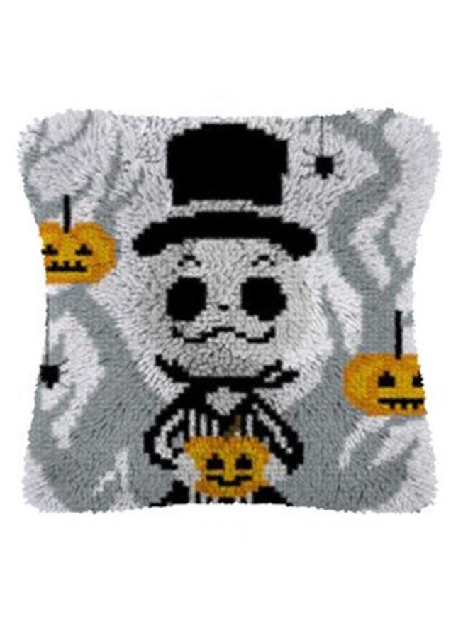 Halloween Skeleton Gentleman Latch Hook Pillow Kit - Spooky Pumpkin & Ghost Themed DIY Throw Pillow, Cozy Seasonal Home Decor