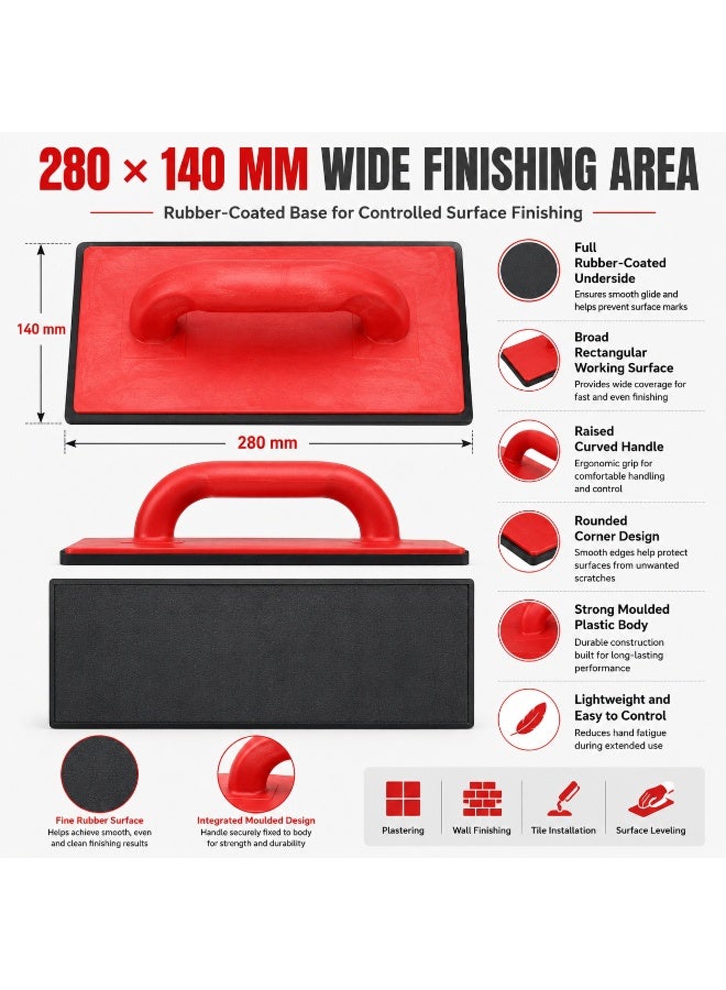 MTX 280 × 140mm Rubber-Coated Plastic Plastering Float with Ergonomic Handle, Lightweight Hand Trowel for Cement, Render, Stucco, Wall Putty, Grout and Surface Finishing - Image 2