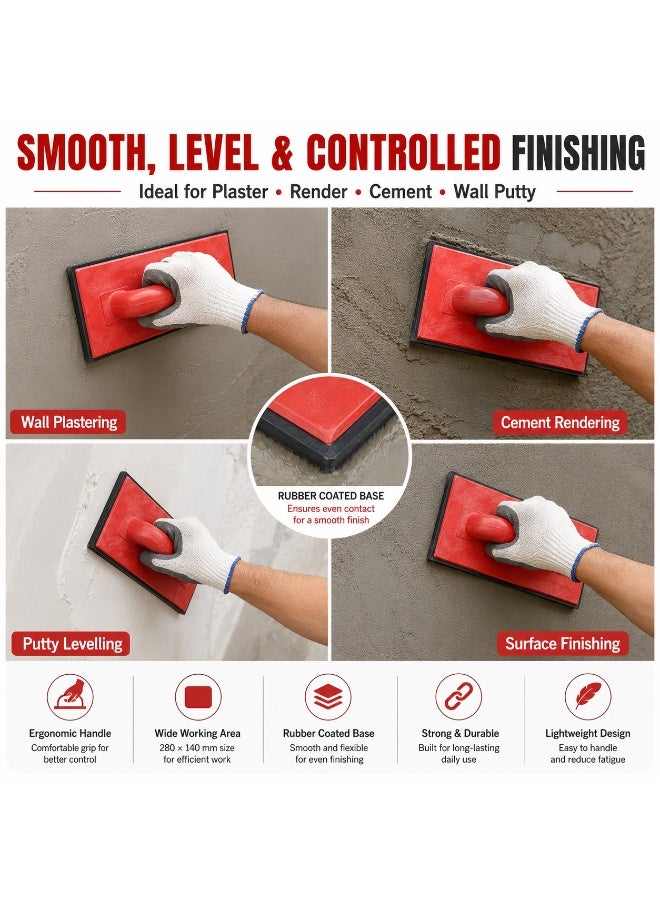 MTX 280 × 140mm Rubber-Coated Plastic Plastering Float with Ergonomic Handle, Lightweight Hand Trowel for Cement, Render, Stucco, Wall Putty, Grout and Surface Finishing - Image 1