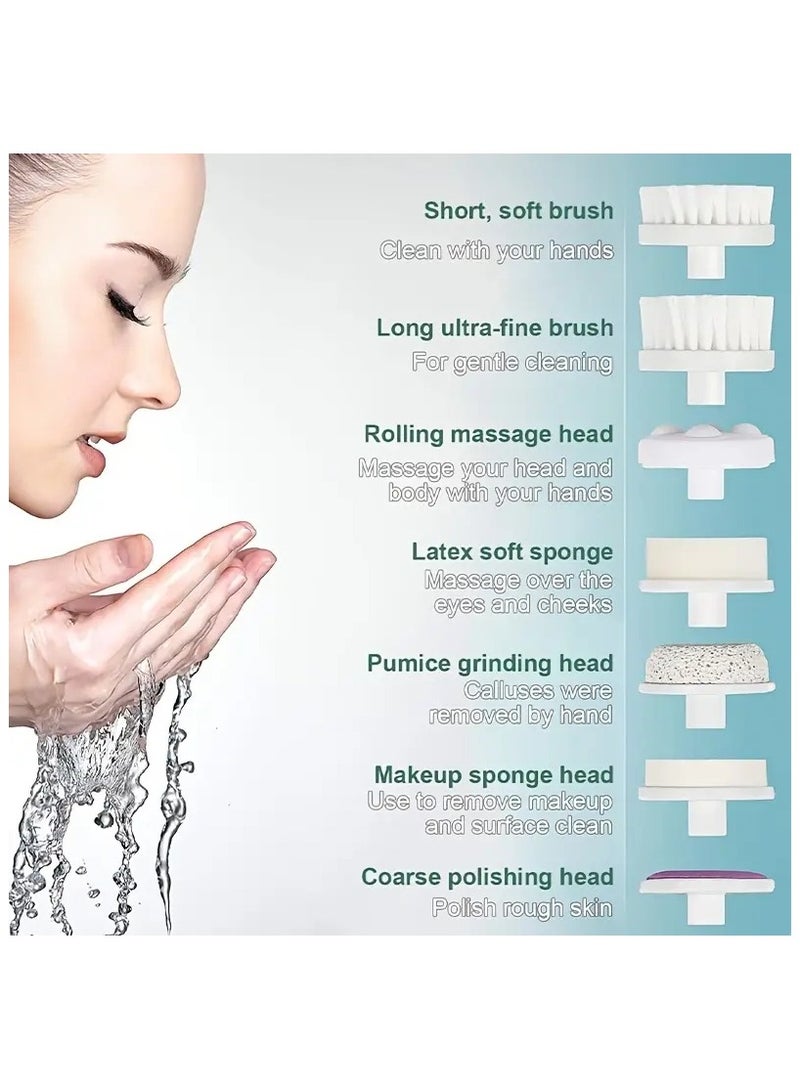ORiTi فرشاة تنظيف الوجه الكهربائية 7 في 1، مقشر للوجه، مقاوم للماء IPX 6، منظف دوار للتقشير والتدليك والتنظيف العميق للنساء والرجال مع 7 رؤوس فرشاة - Image 3