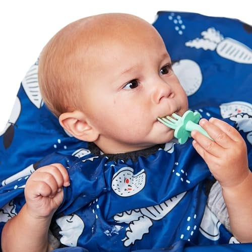 grabease Allover Waterproof Infant Feeding Smock - Long Sleeve Bib for Self-Feeding - Waterproof Protection & Baby Bibs for Eating - Machine Washable - Navy - Image 1