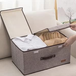 VALAMJI Foldable rectangular stackable storage basket bin closet drawer organizer box with double lid cover and handle undergarments closet toys and other supplies 1 PCS 50 X 30 X 25 CM - Image 1