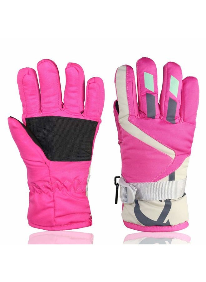 YR.Lover Children Ski Waterproof Gloves Winter Warm Outdoor Riding Thickening Gloves , Pink, One Size - Image 1