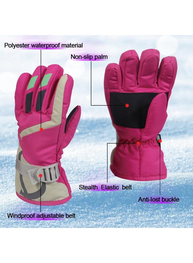 YR.Lover Children Ski Waterproof Gloves Winter Warm Outdoor Riding Thickening Gloves , Pink, One Size - Image 5
