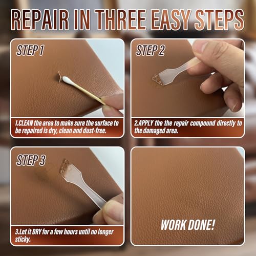 ARCSSAI ARCSSAL Brown Leather Repair Kit for Furniture, Leather Couch Repair Kit for Sofa, Jacket, Car Seats and Purse with Super Easy Instructions, Restores Any Material, Bonded, Pleather, Genuine - Image 4