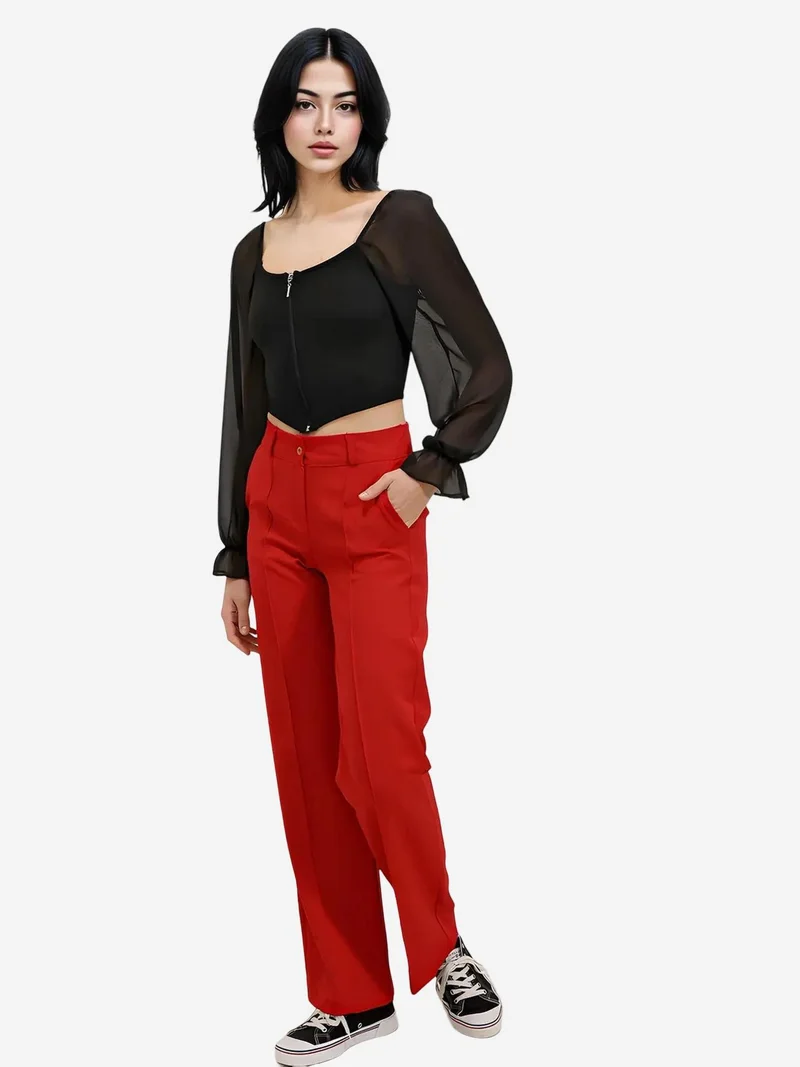 Big Dart Black BDART Ribbed Zipper Crop Blouse with Square Collar for Women | Best Price UAE