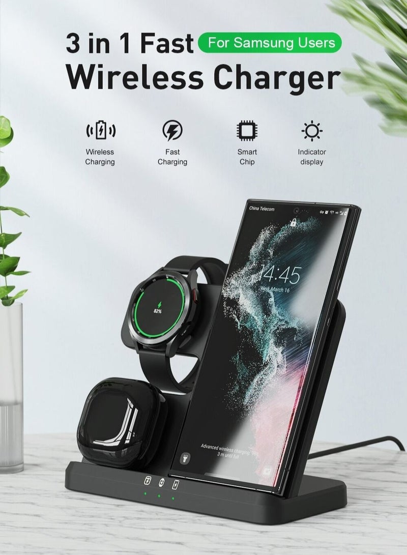 Fast 3 in 1 Wireless Chargers Station For Galaxy S23 S22 Ultra Wireless Charging For Galaxy Watch 4 Buds Pro Dock Holder - Image 2