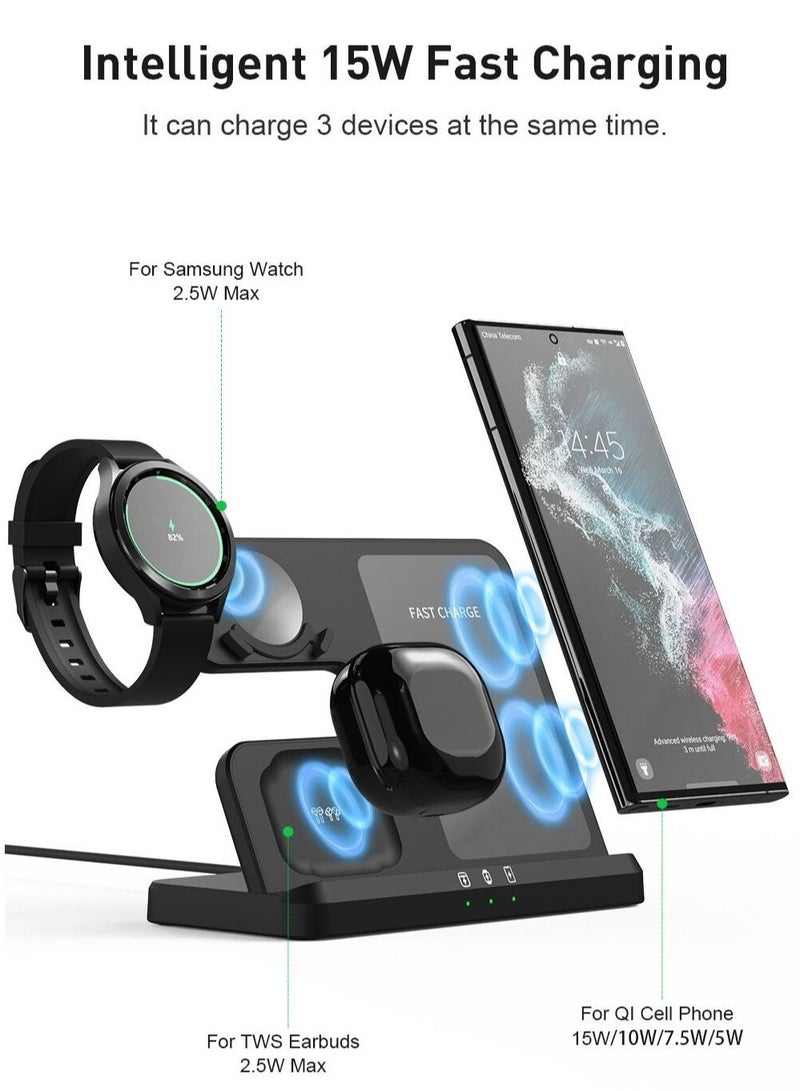 Fast 3 in 1 Wireless Chargers Station For Galaxy S23 S22 Ultra Wireless Charging For Galaxy Watch 4 Buds Pro Dock Holder - Image 3