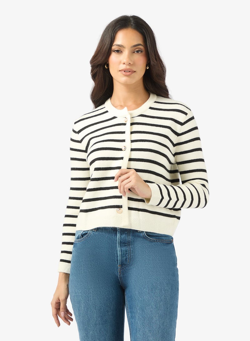 ELLA Striped Button Down Cardigan - Image 1