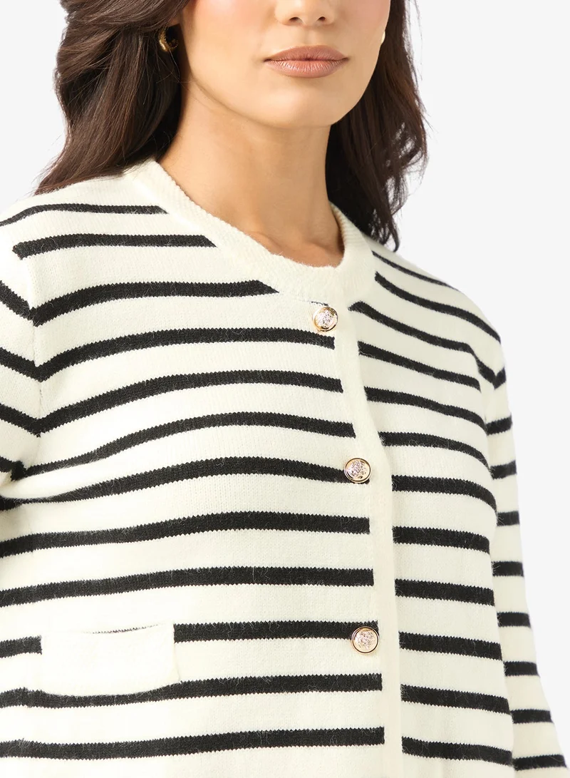 Ella  Striped Button Down Cardigan for Women | Best Price UAE