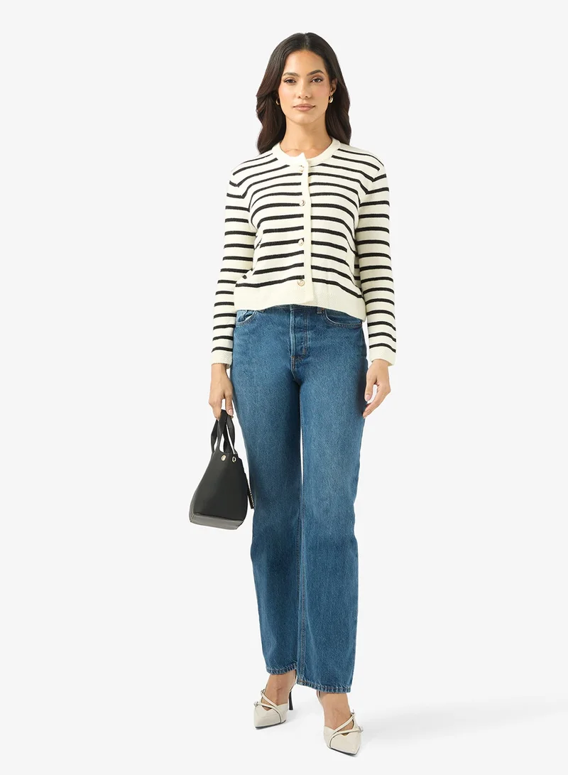 Ella  Striped Button Down Cardigan for Women | Best Price UAE